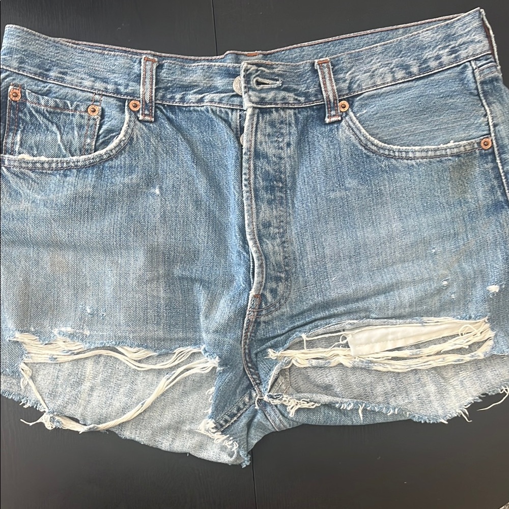 Distressed Blue Jean Shorts